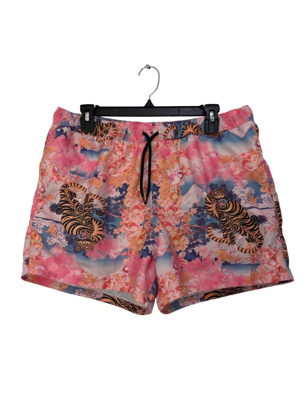 ASOS Men SZ L Swim Short Tiger&Floral Print Elastic Waist Drawstring Mesh Lining